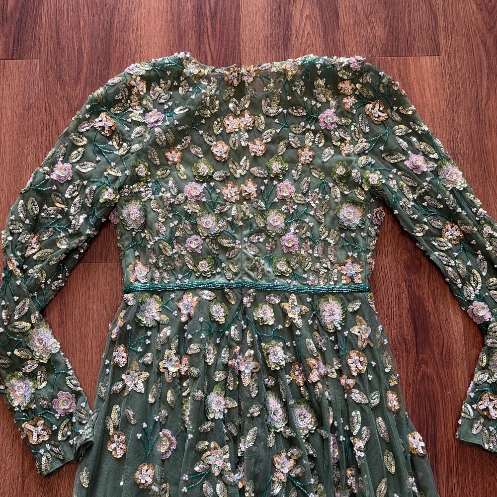 Mac Duggal Green Embellished Long Sleeve A Line Gown - Picture 9 of 9